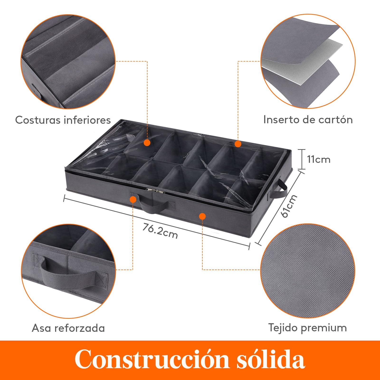 Lifewit Bolsas de Almacenamiento para Zapatos con Ventana Transparente, Cajas Almacenaje Zapatos Plegables Debajo de la Cama con Asas, Organizador Zapatos, Gris, 2 x 12 Pares