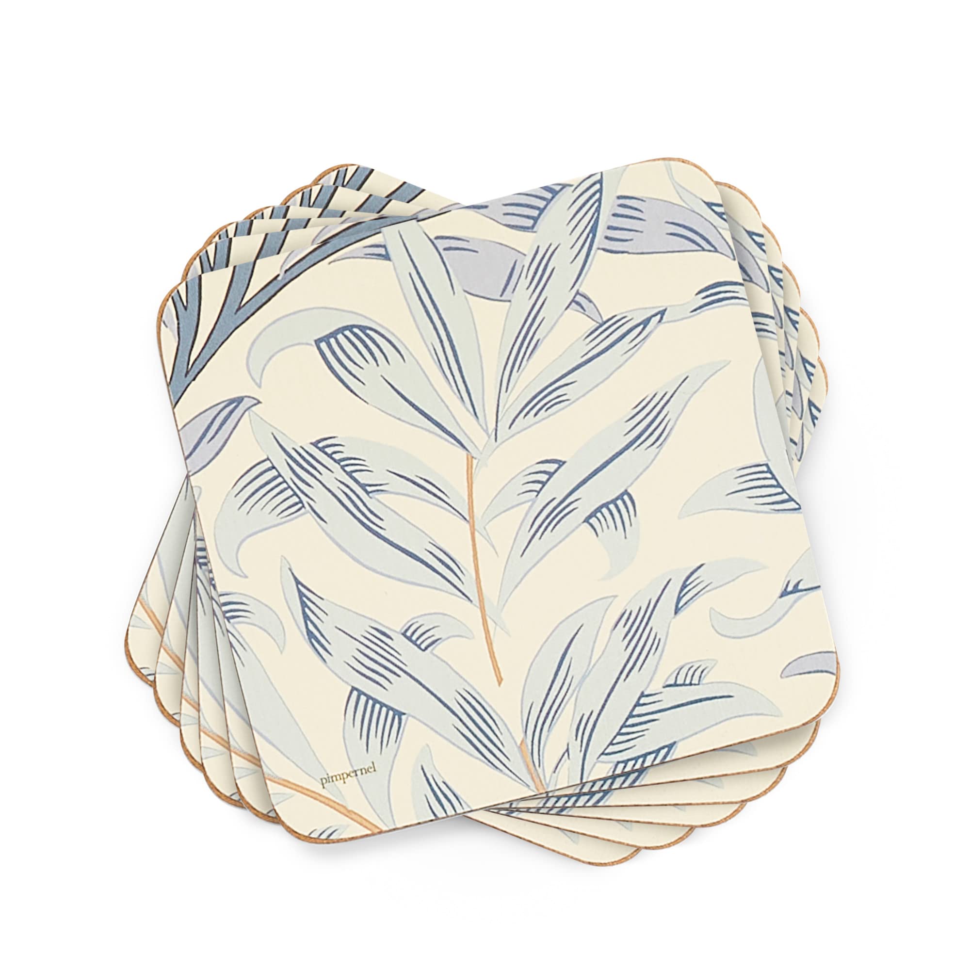 Portmeirion Home & Gifts Pimpernel 10.5 x 10.5 cm MDF with Cork Back Willow Bough Coasters, Set of 6, Blue/Multi-Colour