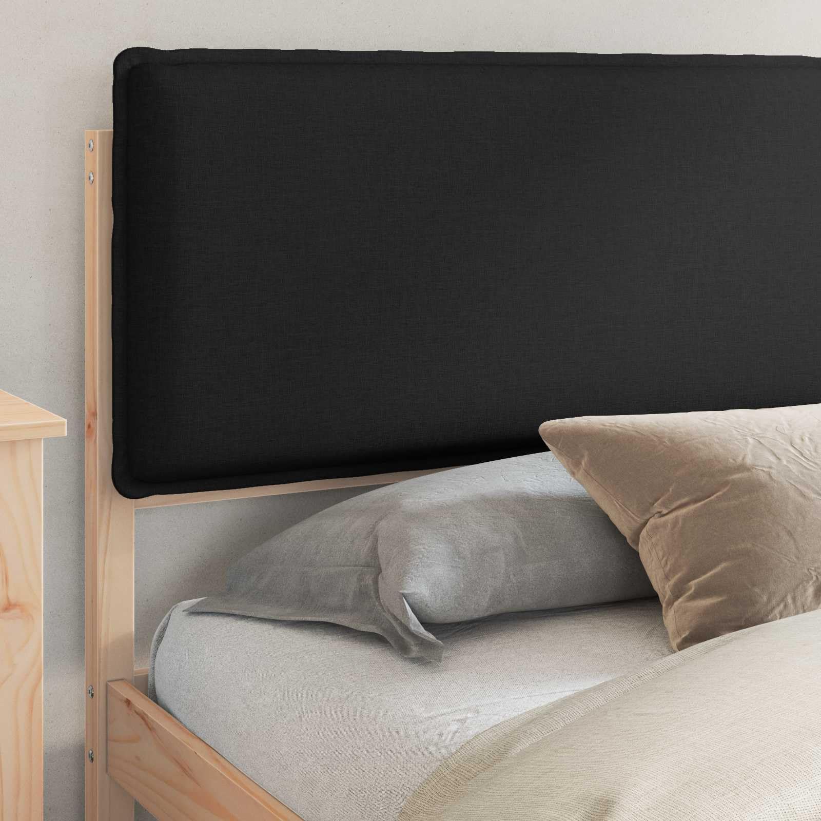 Drewniany z tapicerowanym wezgłowiem nowoczesny Czarny 200x200 cm | Ramka łóżka z tapicerowanym wezgłowiem Czarny 200x200 cm Drewniana Rama Stelaż z Zagłówkiem do Sypialni Nowoczesna Miękka