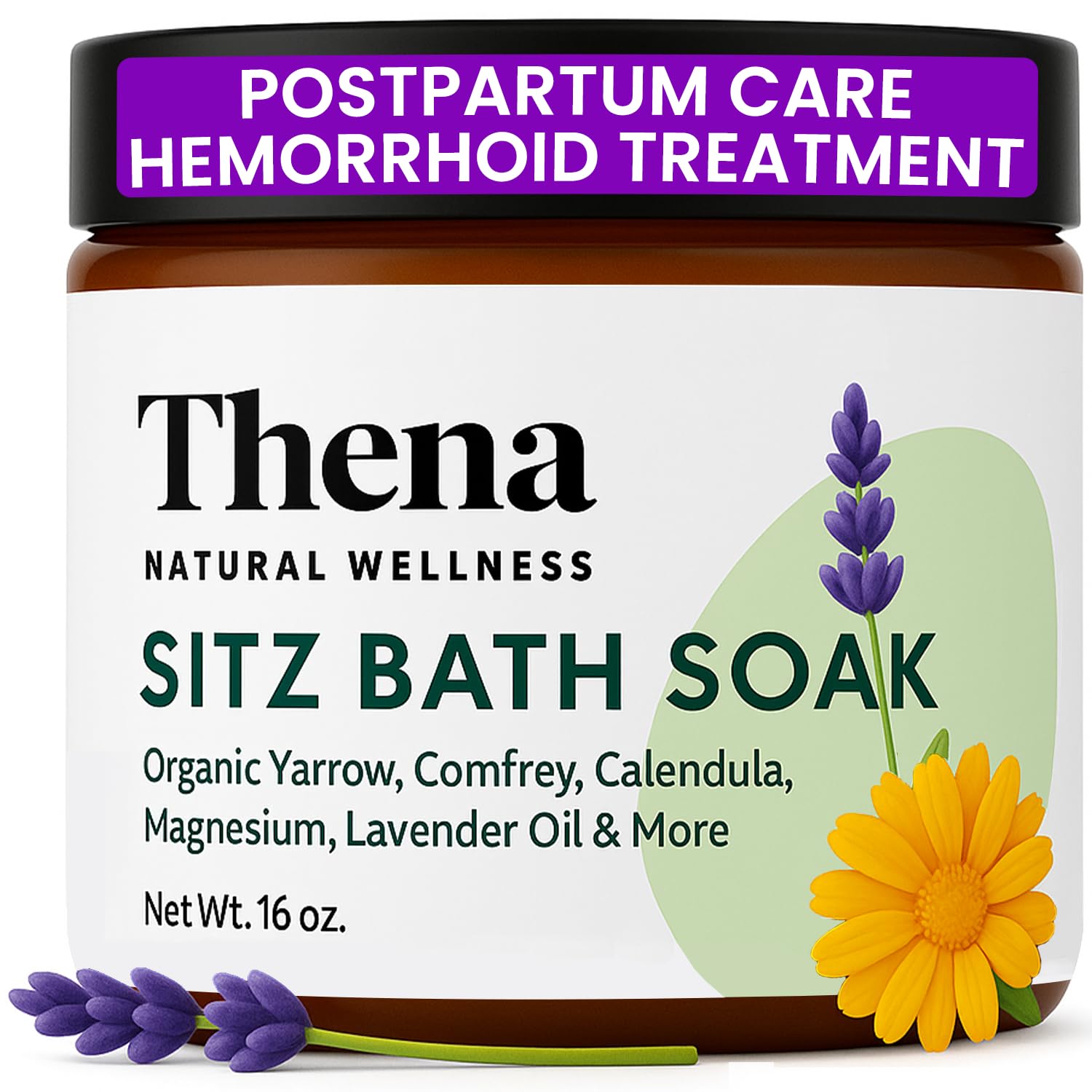 Best Organic Sitz Bath Soak Postpartum Care & Post Partum Essentials, Natural Hemorrhoid Treatment for Women & Moms with Epsom Dead Sea Salt Witch Hazel, Sitz Bath for Toilet, Thena
