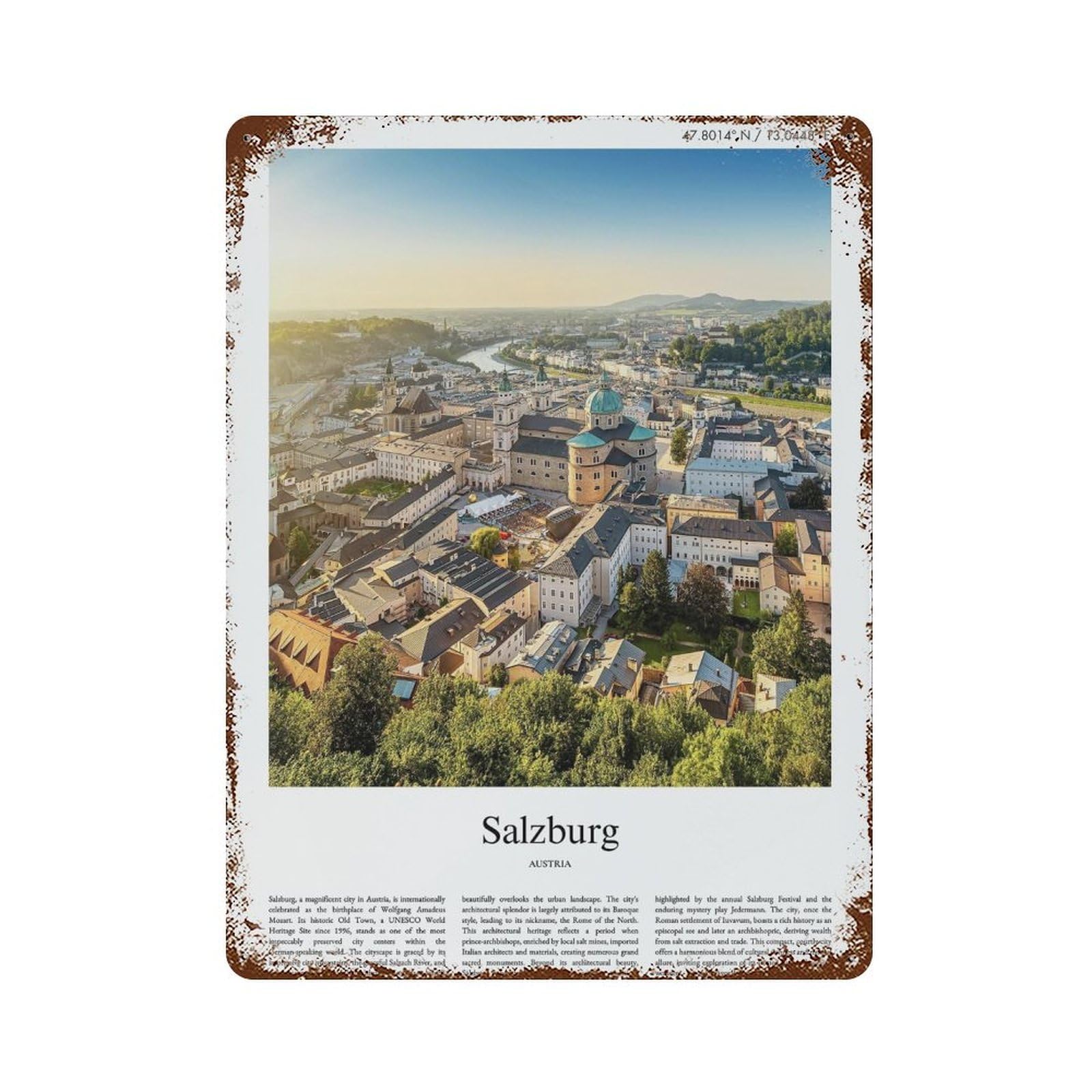 xiaoxiaoshen Salzburg Austria City Scenery Wall Decor Art Metal Tin Poster Modern Home Decor Art Home Bar Shop Decorations Vintage Sign 40x30cm