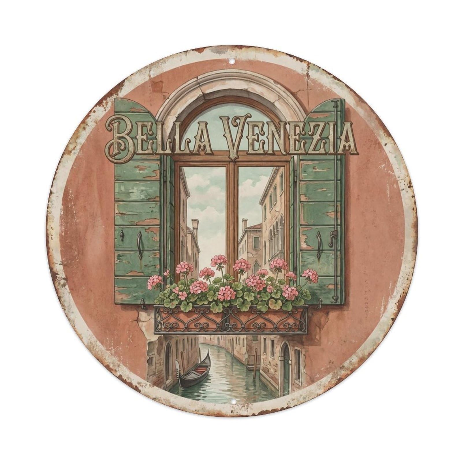 Vintage Travel Italian Waterway Wanderlust Metal Tin Sign Plaque