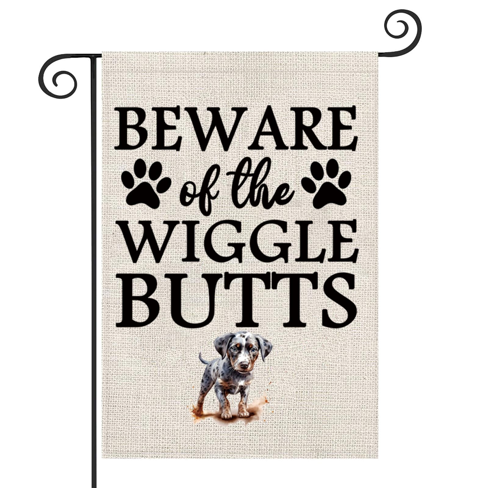 Catahoula Leopard Dog Lovers Gift Beware Of The Wiggle Butts Garden Flag Housewarming Welcome Hanging Canvas Decor Gift (Catahoula Leopard)