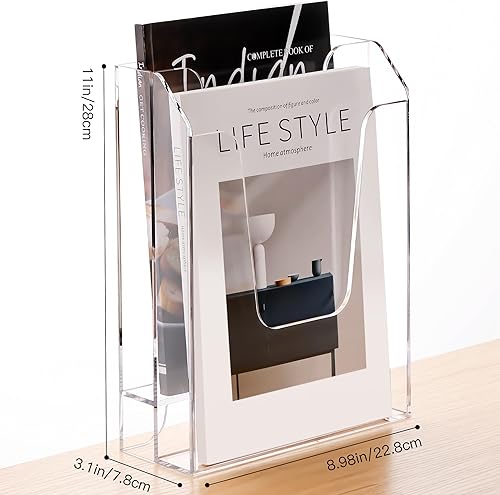 Miniatura 6 de YUXUN Carpeta de archivos de acrílico, almacenamiento vertical de archivos, organizador de escritorio transparente, 2 bolsillos