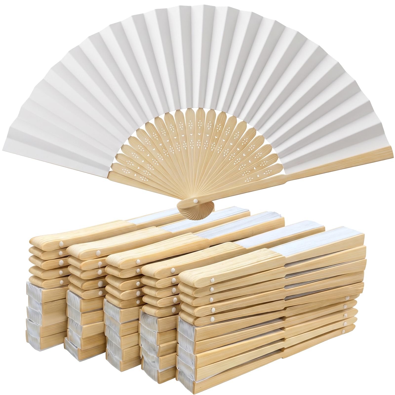 50 Piezas Abanicos De Boda, Abanico Papel Blanco Mano Plegable, Abanicos Para Invitados, Abanicos Plegables De Bambú Para Verano, Fiesta, Bolsa Regalos De Boda