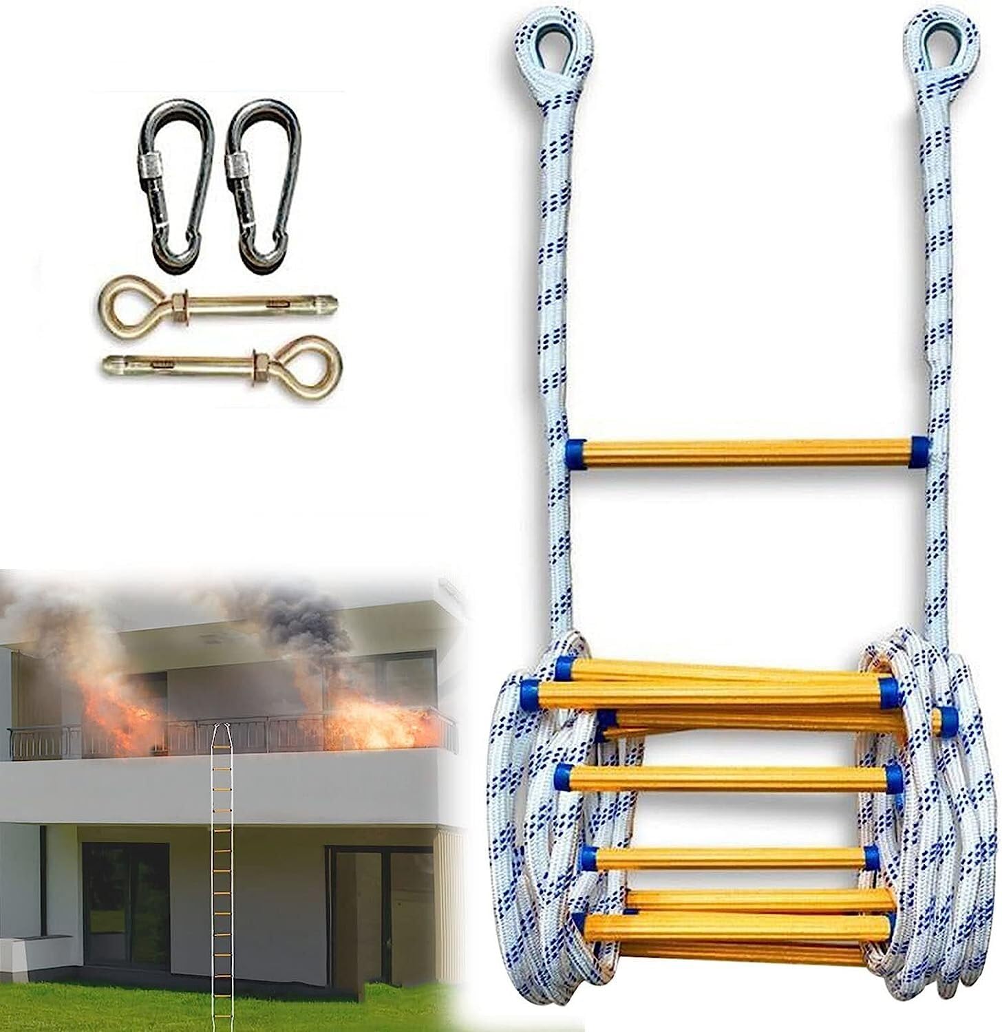 Fire Escape Flame Retardant Rope Ladder With Hook, Fast Deployment, Compact, Easy To Store, Rescue(59FT/18M)