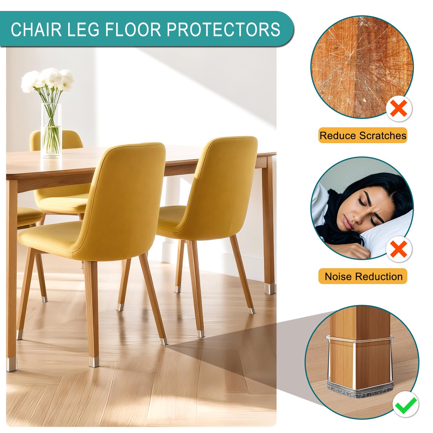Ansible 24 Pcs Square Chair Leg Floor Protectors 3