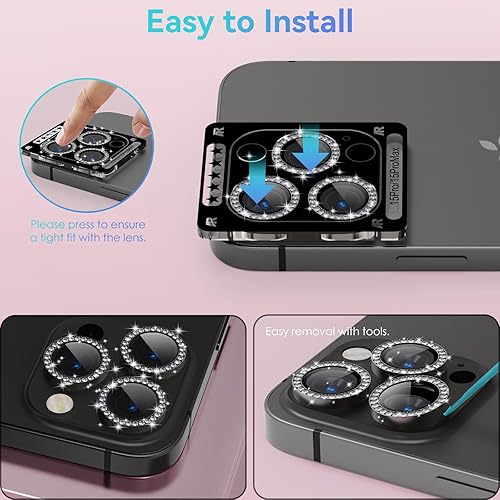 Miniatura 6 de CloudValley Protector de lente de cámara para iPhone 15 Pro  15 Pro Max, cubierta de cámara de vidrio templado Ultra-HD compatible con fundas Anillo