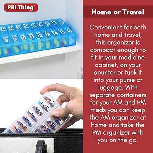 Miniatura 6 de Juego de planificador mensual de pastilleros dos veces al día, organizador de medicamentos AM y PM durante 31 días. El juego contiene 2
