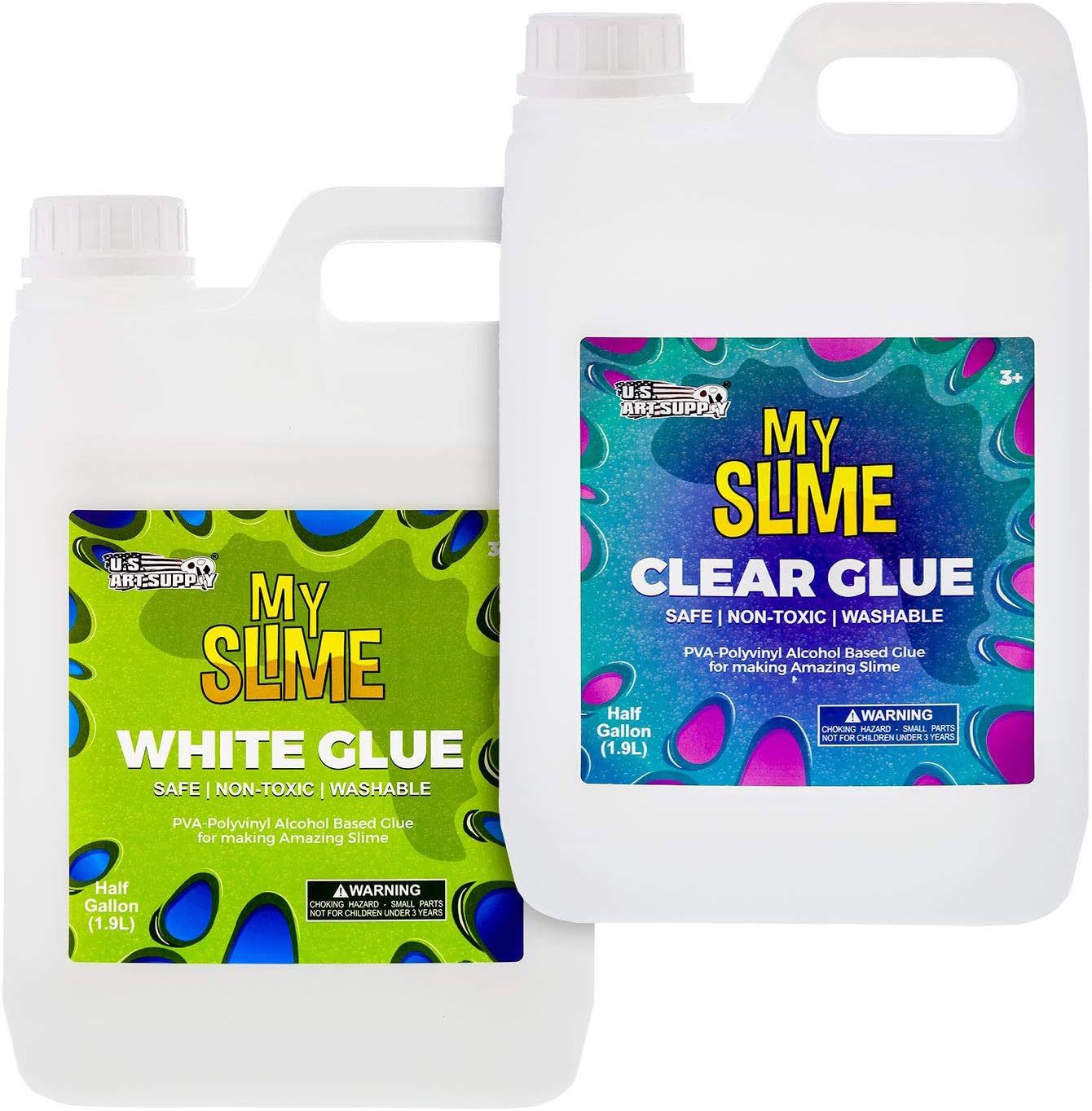 My Slime Set of Clear and White Slime Making Glue - 1/2 Gallon of Clear Glue and 1/2 Gallon of White Glue - Kid Safe, Non-Toxic, Washable - Superior Formula School Glue - Make Amazing Fun Slime Art