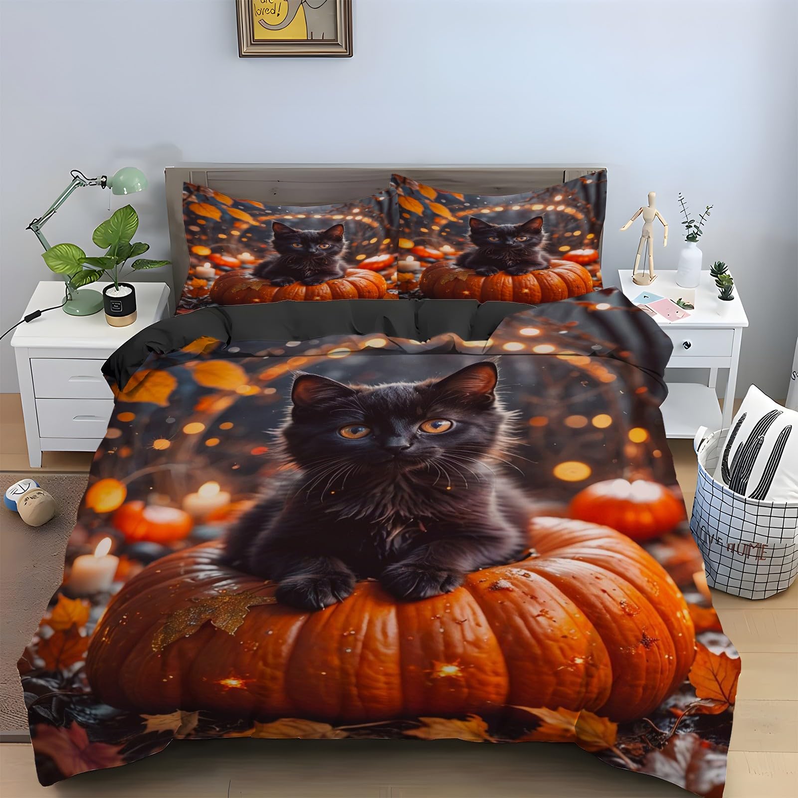 Ensemble de literie 3 pièces citrouille 240 x 260 anti-plis avec fermeture éclair pratique