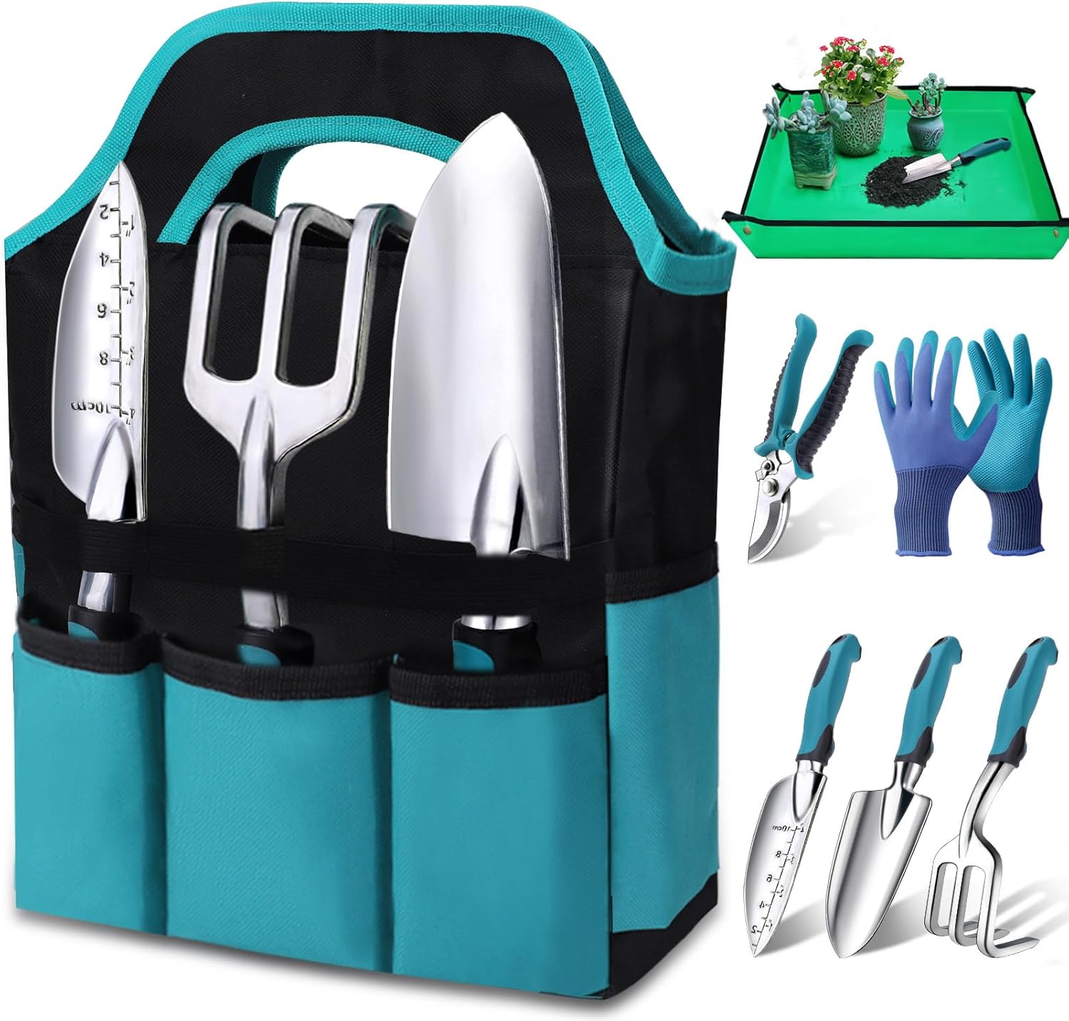 Kynup Garden Tools, 7 Piece Gardening Gift for Women&Men, Gardening Hand Tools Set, Ideal Gardening Supplies, Essentials, Garden Stuff, Rust-Proof, Stainless Steel, Aluminum Alloy Material