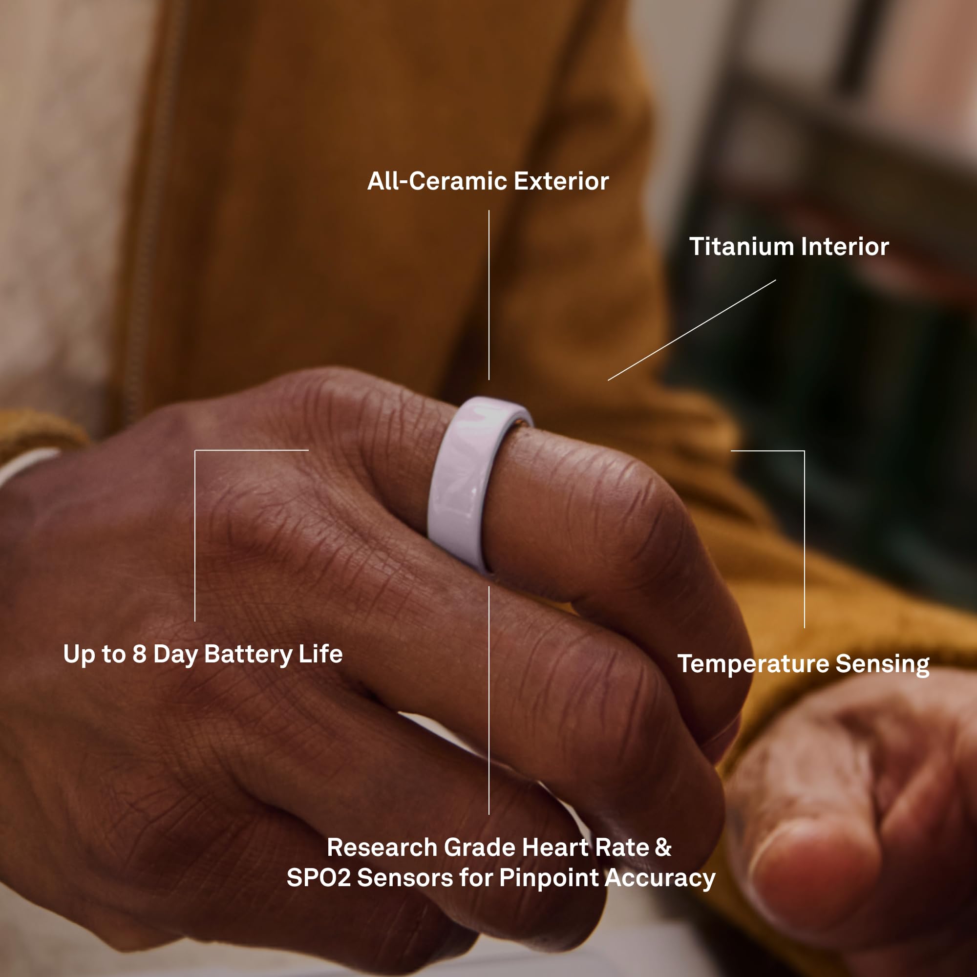 Oura Ring 4 Ceramic - Cloud - Size 8 - Size Before You Buy