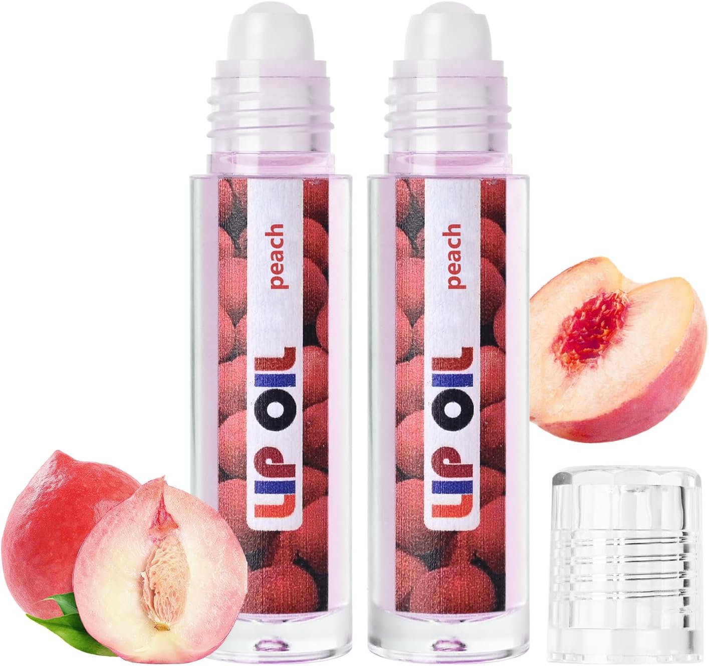 2Pcs Fruity Flavors Rolly Lip Gloss, Classic Roller-Ball Design, Hydrating and Moisturizing Lip Balm, Nourishing Shine, Natural Lip Care Fruit Lips Oils for Dry and Chapped Lips- PEACH