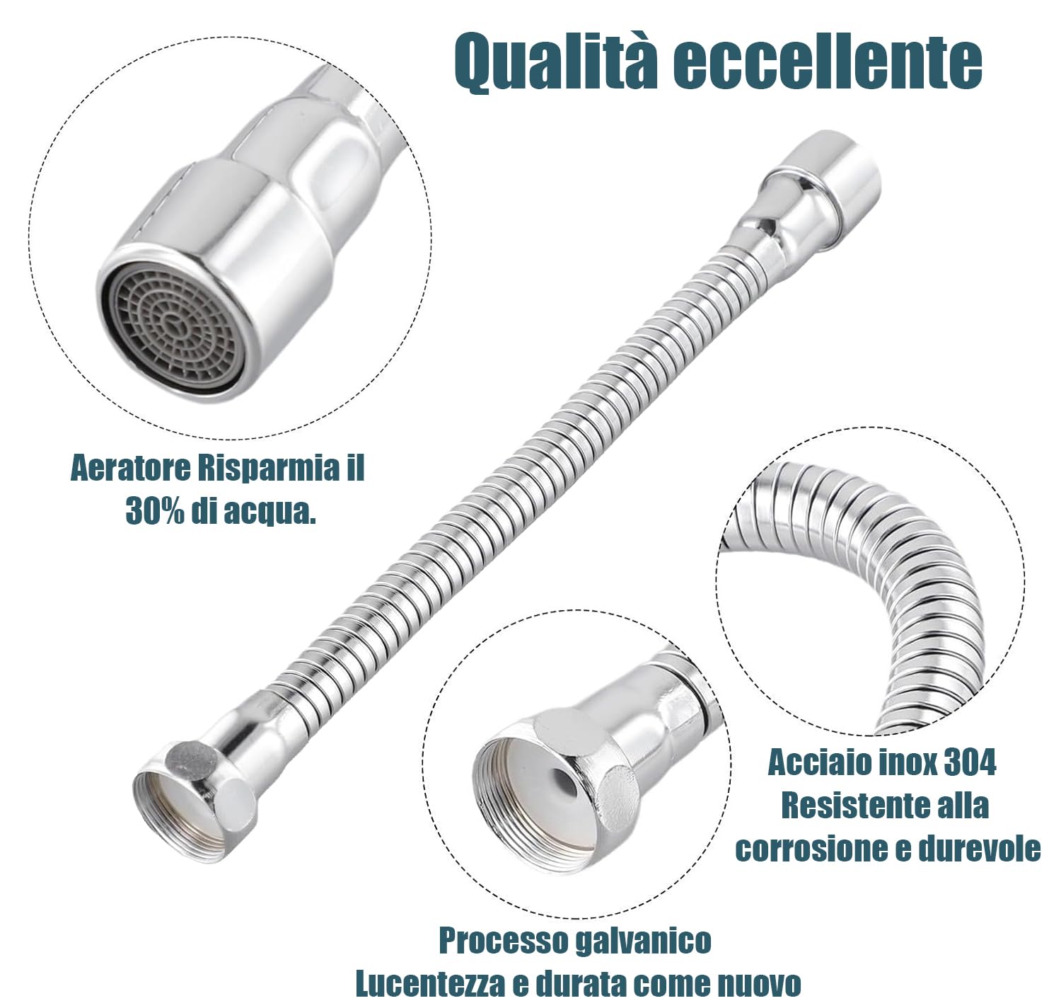 STOAT®Prolunga per rubinetto30 cm. in acciaio inox 304.Orientamento fisso.Comoda per lavare i denti, il viso e i capelli e per raccogliere l'acqua.