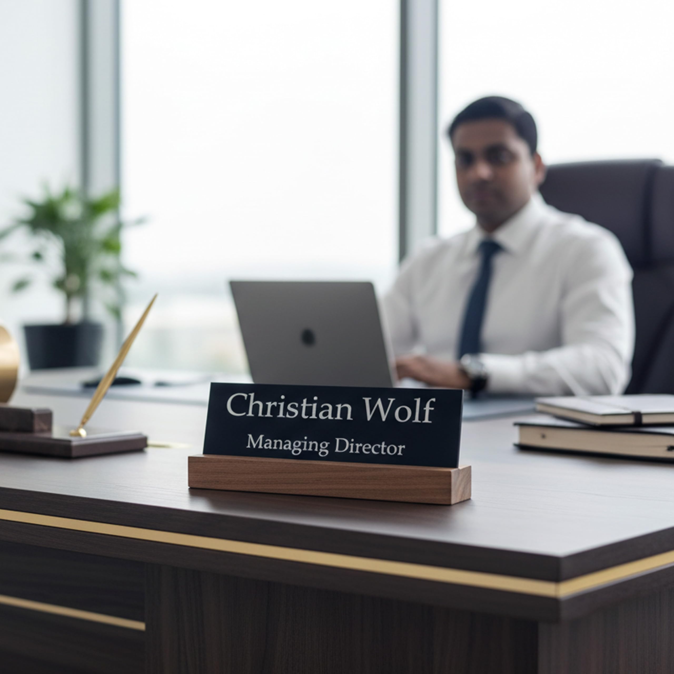 Customized Desk Name Plate with Wooden Base | Personalized Office Table Name Plate | Black Acrylic (Model 1) — Amazon image 3