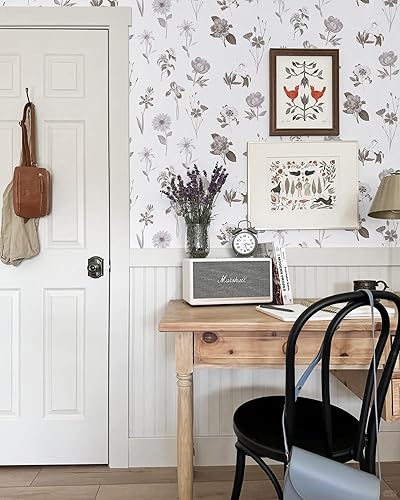 Miniatura 4 de Ismoon Papel tapiz de hojas para despegar y pegar, papel tapiz moderno de hojas de arce para despegar y pegar, papel tapiz de contacto blancodorado,