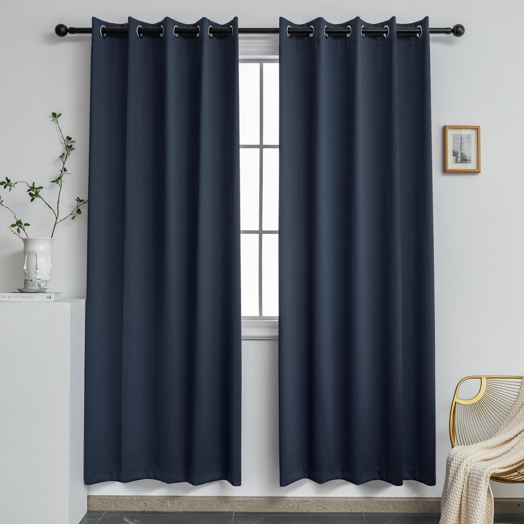 YGO Window Treatment Blackout Curtains - (Navy Color) 52 inches W by 108 inches L Each Panel, Set of 2 Panels, Blackout Drape Panels for Nursery — image 1