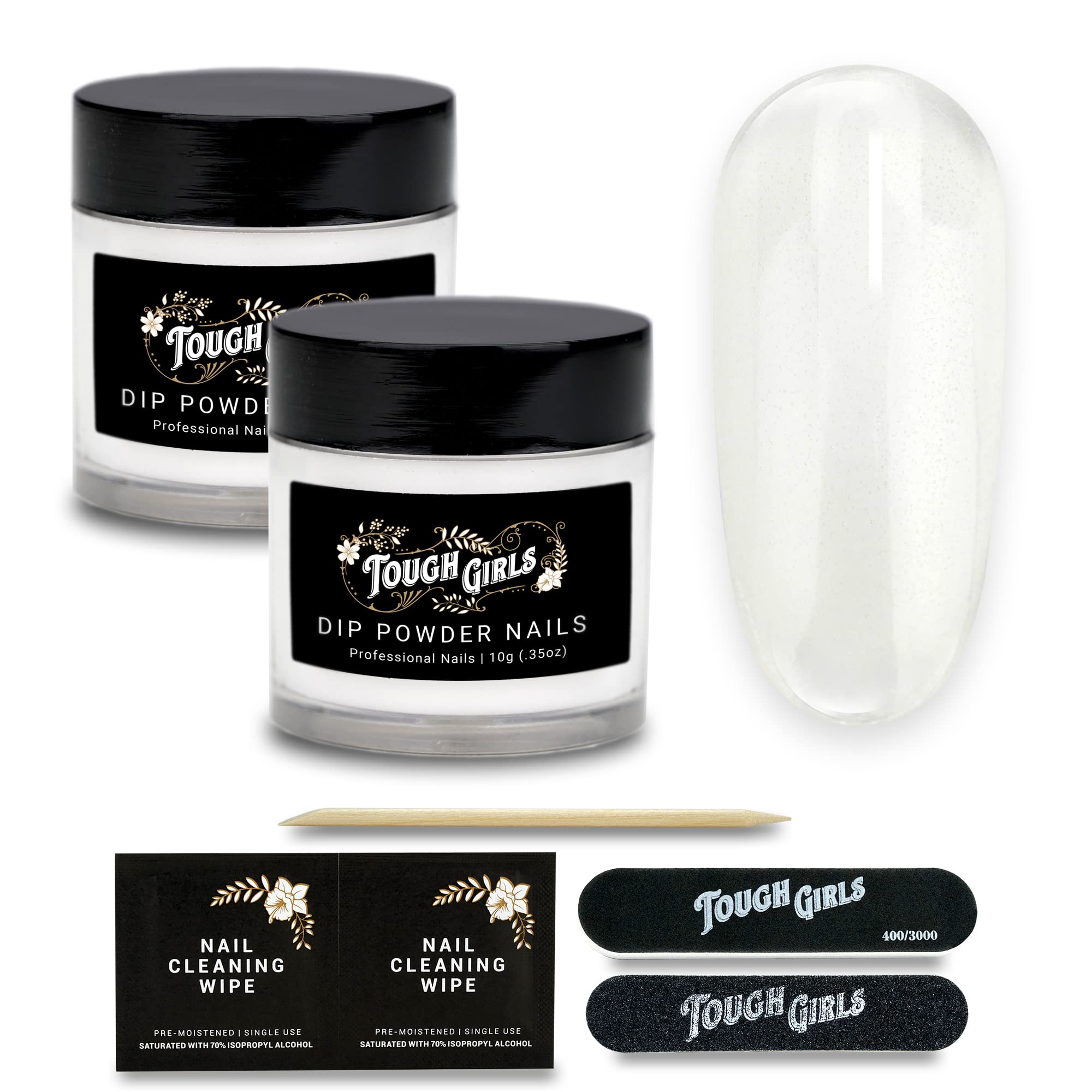TOUGH GIRLS | Dip Powder | Includes Cuticle Stick, Nail File, Nail Buffer & Nail Wipes (Clear | 2-Pack)