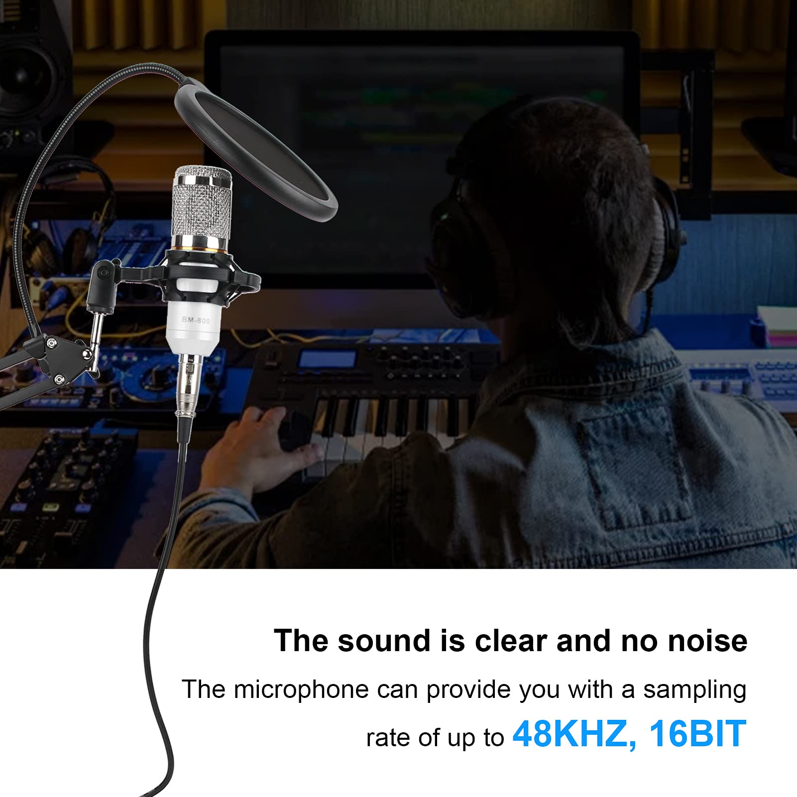 HERCHR Microfono USB a Condensatore da Studio Computer Kit Microfono Per PC Strumenti Voice Over Registrazione Podcasting Gaming Streaming Microfono a Condensatore(bianco+argento)