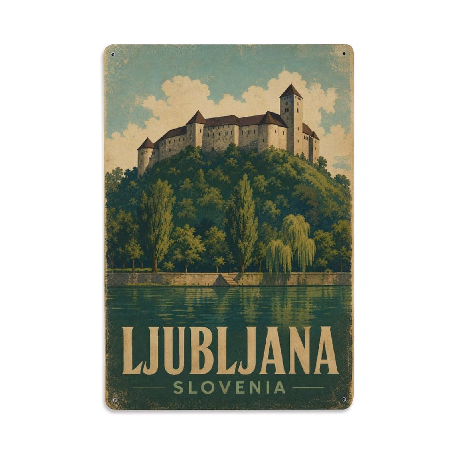 Retro Travel Slovenia Ljubljana Metal Tin Sign Plaque Wall Decor for Cafe, Club Bar, Office, Garden Metal Poster 8x12Inch