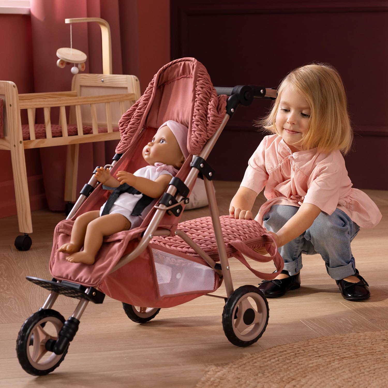 Poussette pour poupée howa, modèle Grace 2270, pour poupées jusqu'à 50 cm | Poussette élégante pour poupée, poignée de poussée réglable en hauteur, modèle grace 2270