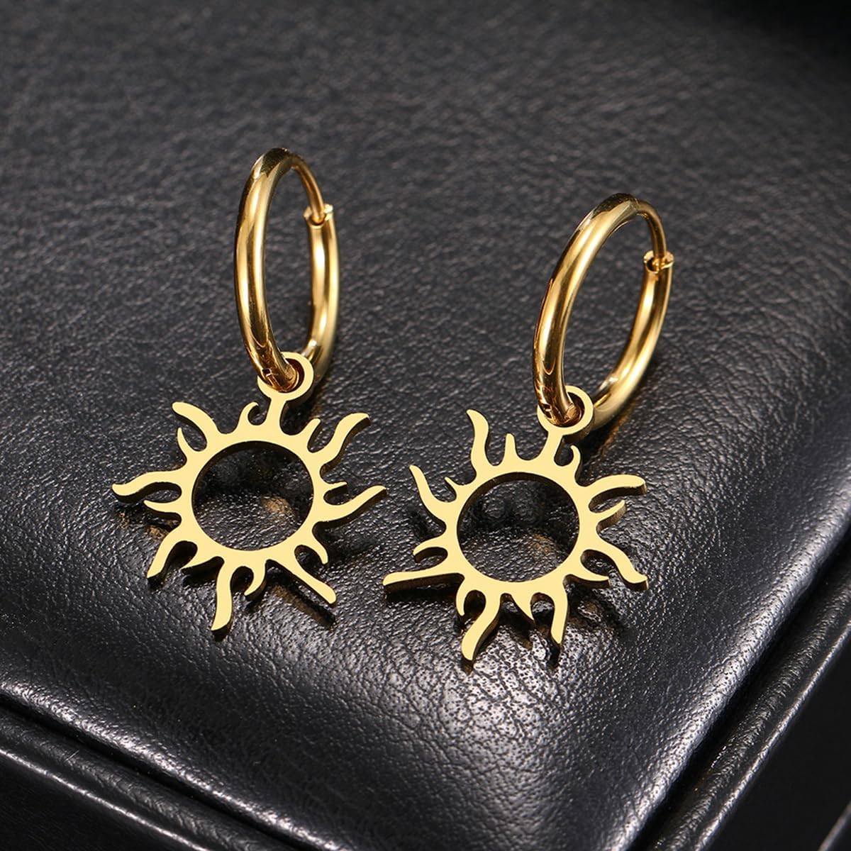 Sun Pendant Hoop Earrings for Women Stainless Steel Sun Dangle Earrings Gold Silver Sunshine Drop Earrings Jewelry - Image 3