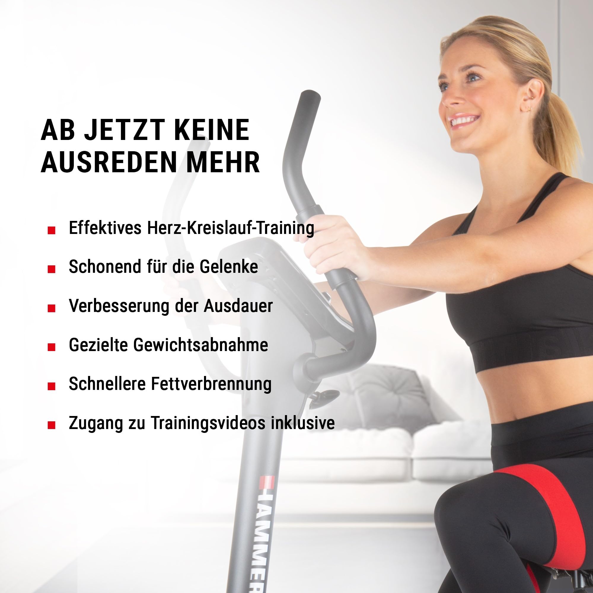 HAMMER 4862 Ergometer Cardio XT6 BT, leises Fitnessfahrrad mit tiefem Einstieg und Comfort-Sattel, 13 kg Schwungmassensystem, Bluetooth & App-Steuerung, 130 kg Benutzergewicht, 93 x 51 x 150 cm