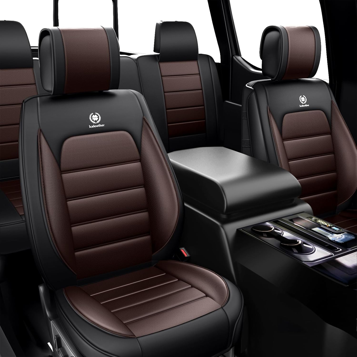 ILMO Leather Seat Cover for Jeep Wrangler JK JL 4 Door 2007-2025 Unlimited X Rubicon 392 Sahara Willys Sport High Altitude, All-Inclusive Seats Cover (Black&Coffee, 5 Full Seat)