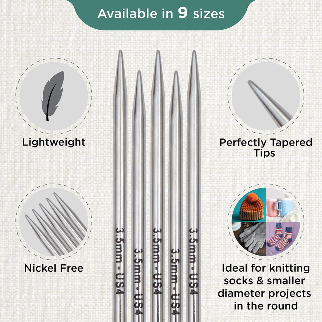 KnitPro Nova Double Pointed Needles 5" (12.5cm), Silver, 3.5mm - Image 3