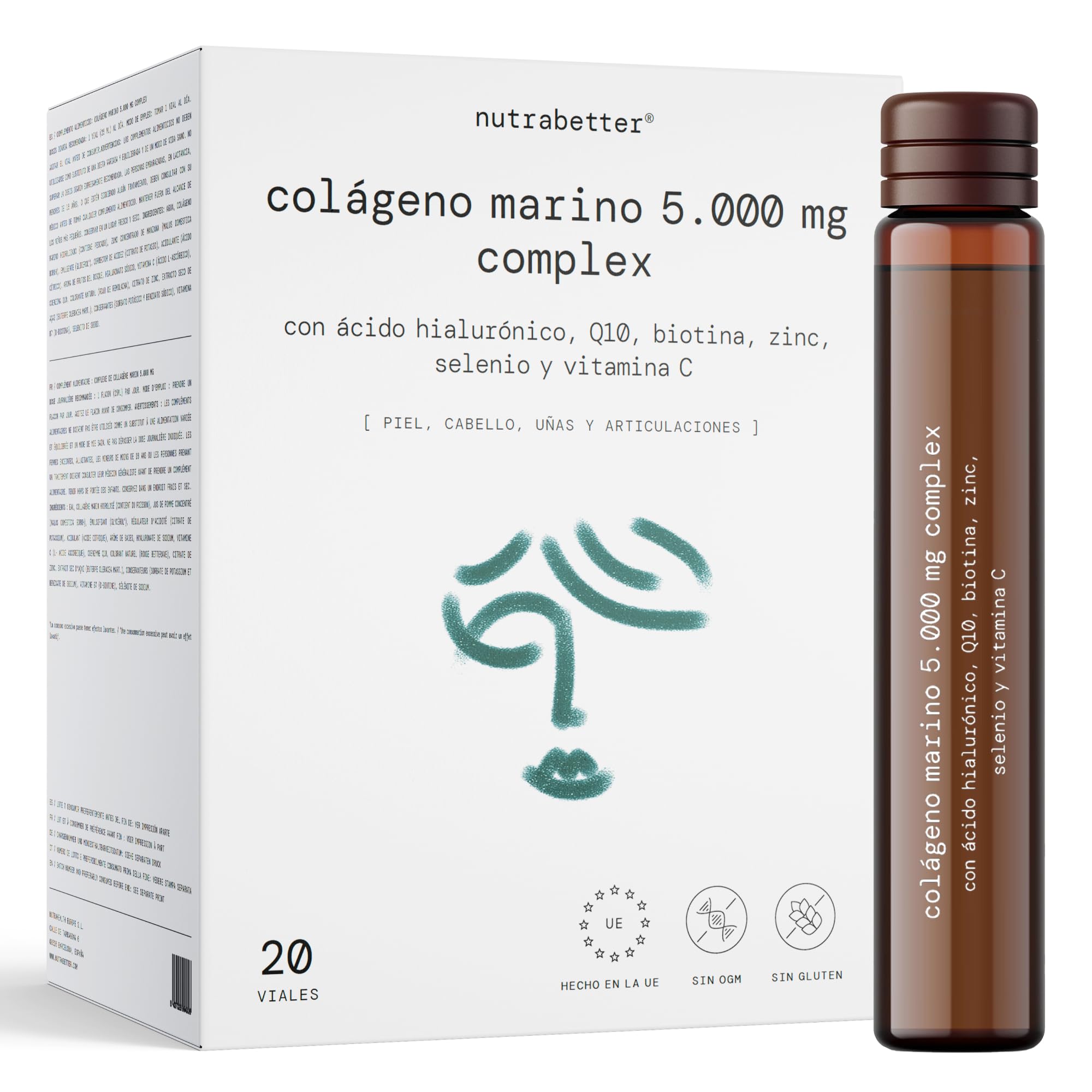 Colágeno Marino Hidrolizado AQUACOL® 5.000 mg +Ácido Hialurónico 200 mg +Q10 | Sabor agradable y listo para tomar | + Vitamina C, Biotina, Selenio, Zinc y Acai | Articulaciones, Piel, Cabello y Uñas