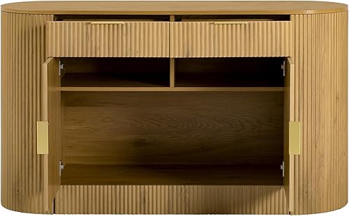 Miniatura 54 de Aparador de armario de almacenamiento curvado con 2 puertas y 2 cajones, mesa consola de entrada de madera de 55 pulgadas con puerta lateral curvada