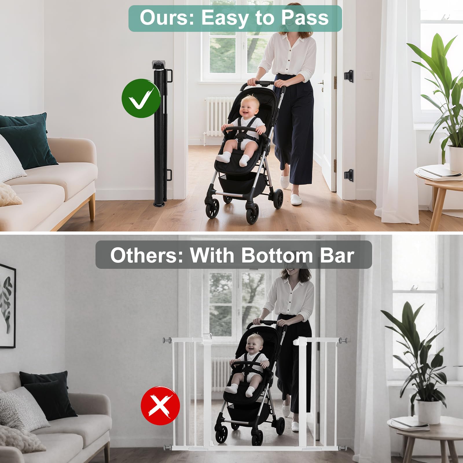 Puerta Seguridad Bebé Extensibles, 0-3M Barrera Seguridad Niños y Perros, Vallas de Seguridad para Niños Escaleras y Pasillos, Interiores y Exteriores
