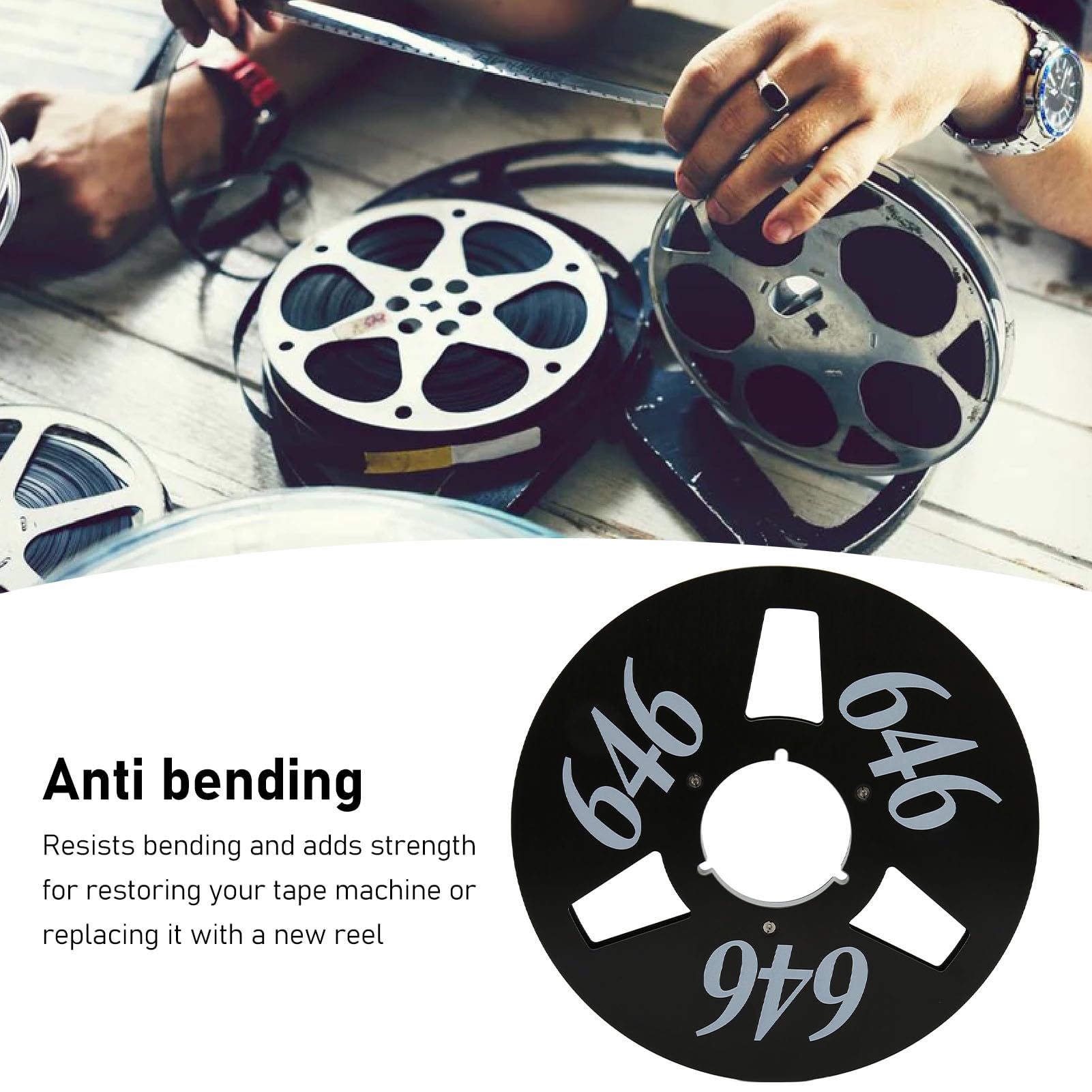 1/4 10 Zoll Leere Bandspule, Leere Aufwickelspule aus Aluminiumlegierung, Kleine Nabe mit 3 Löchern, Universelles Teil der Aufwickelspulen-Öffnungsmaschine (Schwarz)