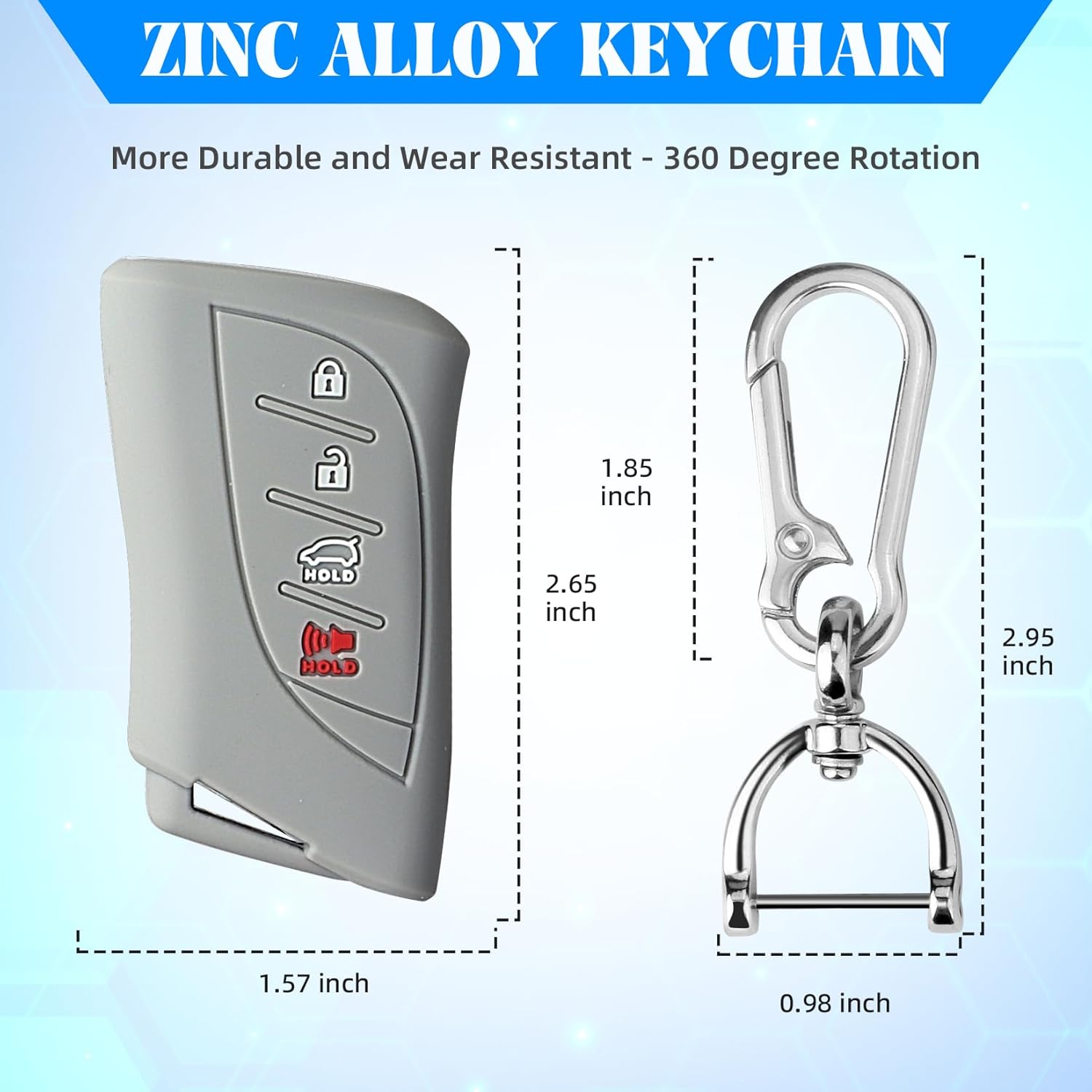 QBUC for Lexus Key Fob Cover, 2Pcs Silicone Car Key Case Protector Compatible with Lexus 2018-2025 ES LS UX RX GX NX LX TX RZ LC 4 Buttons (Black+Grey, B Type) - Image 5