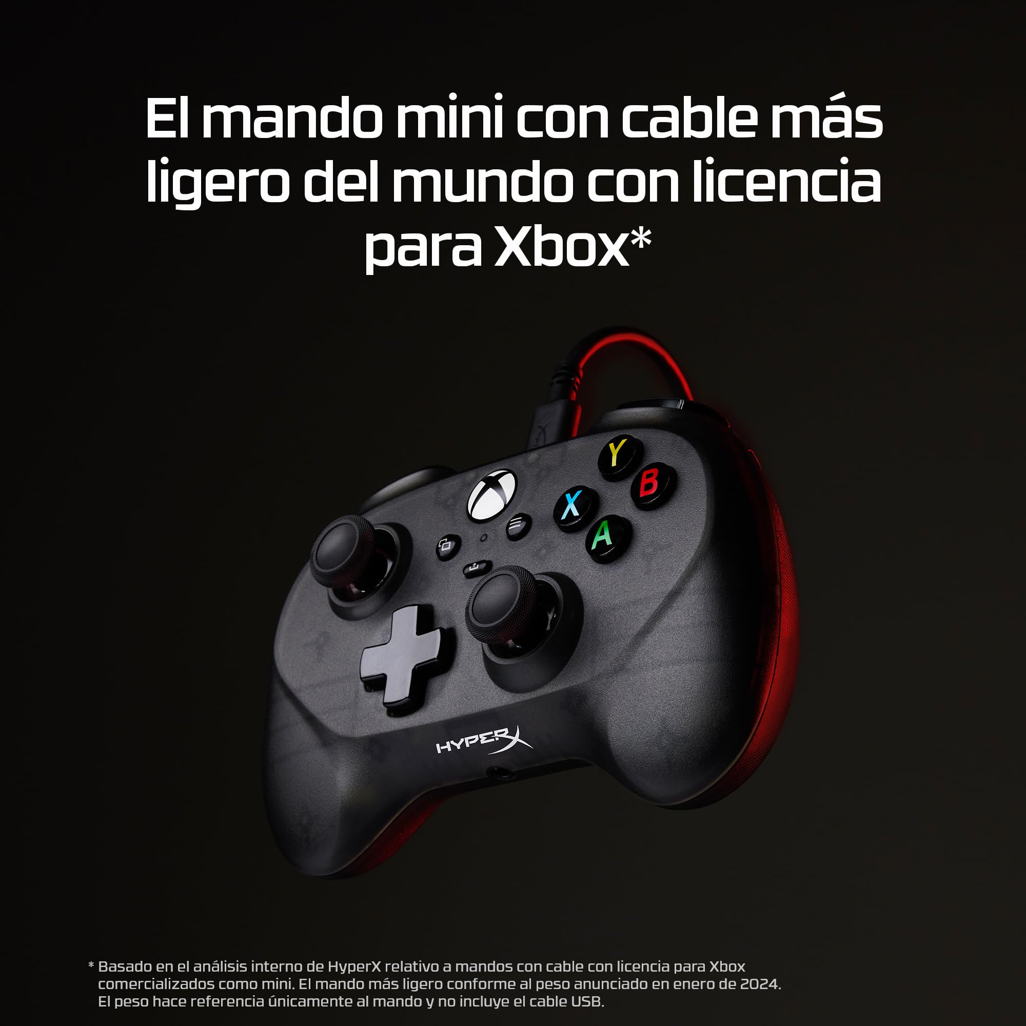 HyperX Clutch Tanto - Mando gaming mini compacto con lincencia de Xbox | Series X|S, funcionalidad completa, botones estándar, cable convertible, diseño ergonómico, Color negro