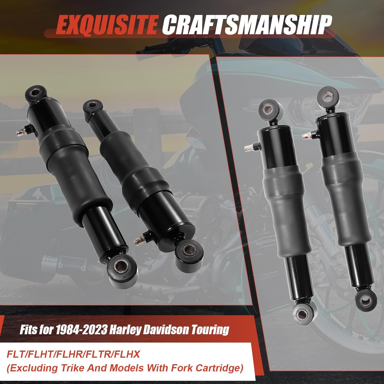 GlobalPrince Rear Air Ride Suspension Kit Compatible with Harley Davidson Touring 1984-2023 Road King 1994-2023 Road Glide 1998-2023 Street Glide 2006-2023 Electra Glide 1984-2005 Replace DA-SRD747-PR