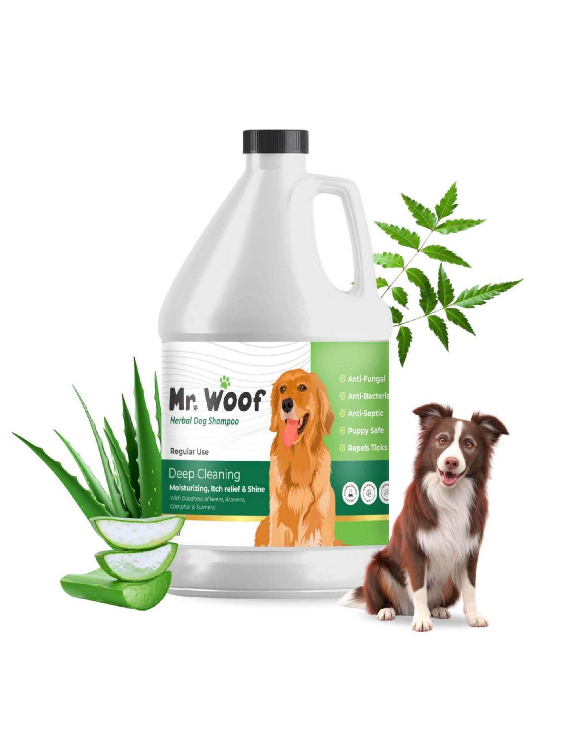 Herbal Pet Shampoo 5L | Puppy Safe, Anti-Fungal, Anti-Ticks and Fleas, Antibacterial, Antiseptic & pH Balanced | Regular Use Coat Cleansing for Dogs and Pets