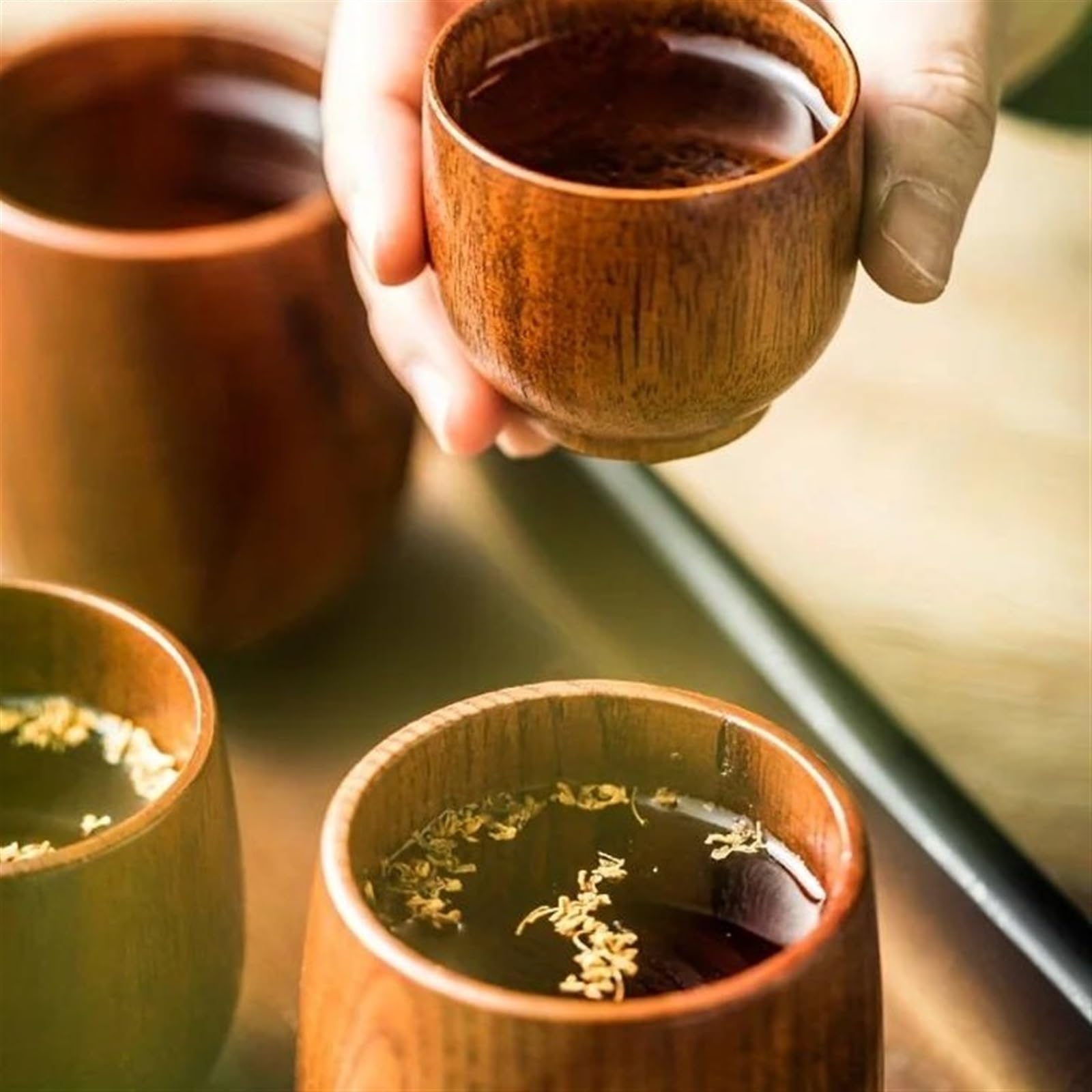 Set Da Tè Per Adulti 2PCS Estate Inverno Bicchieri Articoli Per La Cucina Di Casa 5.7OZ/170ML Tazza Acqua In Legno Tazze Per Bere Tè Giapponese Set Da Tè Portatili