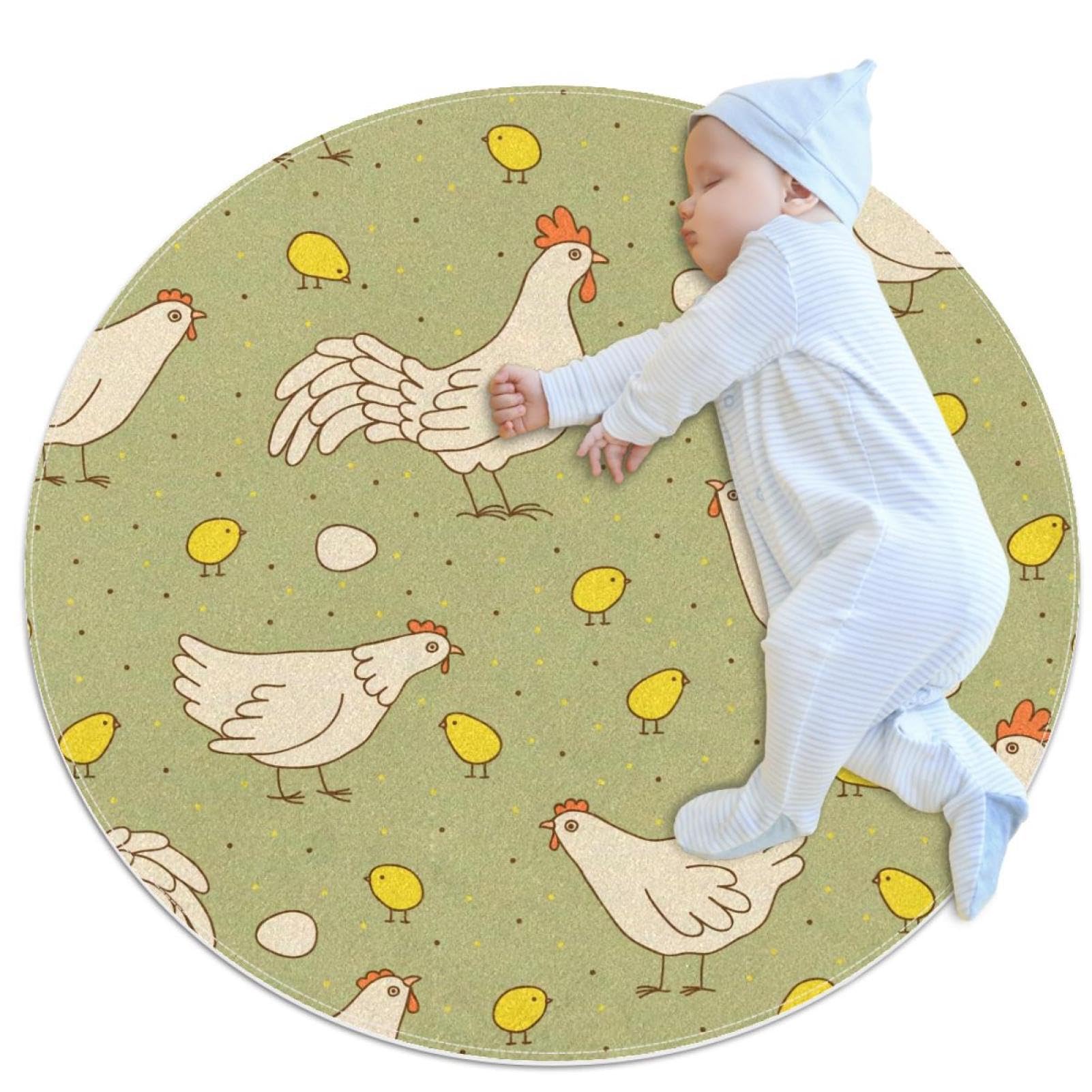 Tapis de salle de bain rond 1m antidérapant avec motif coqs et poules