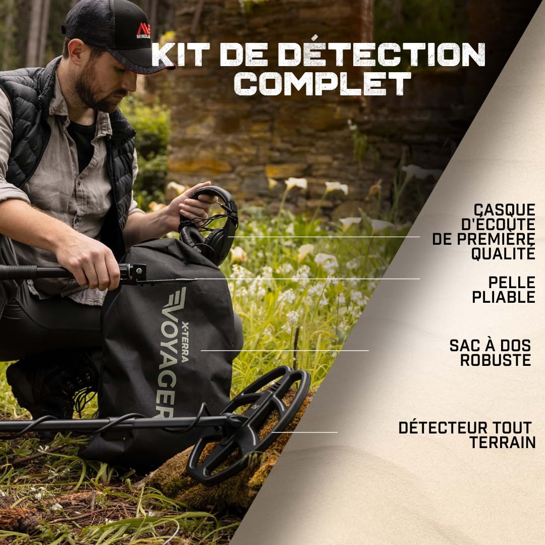 Minelab X-Terra Voyager Détecteur de métaux Professionnel Tout-Terrain avec Bobine étanche, 4 Modes de détection, écran rétroéclairé