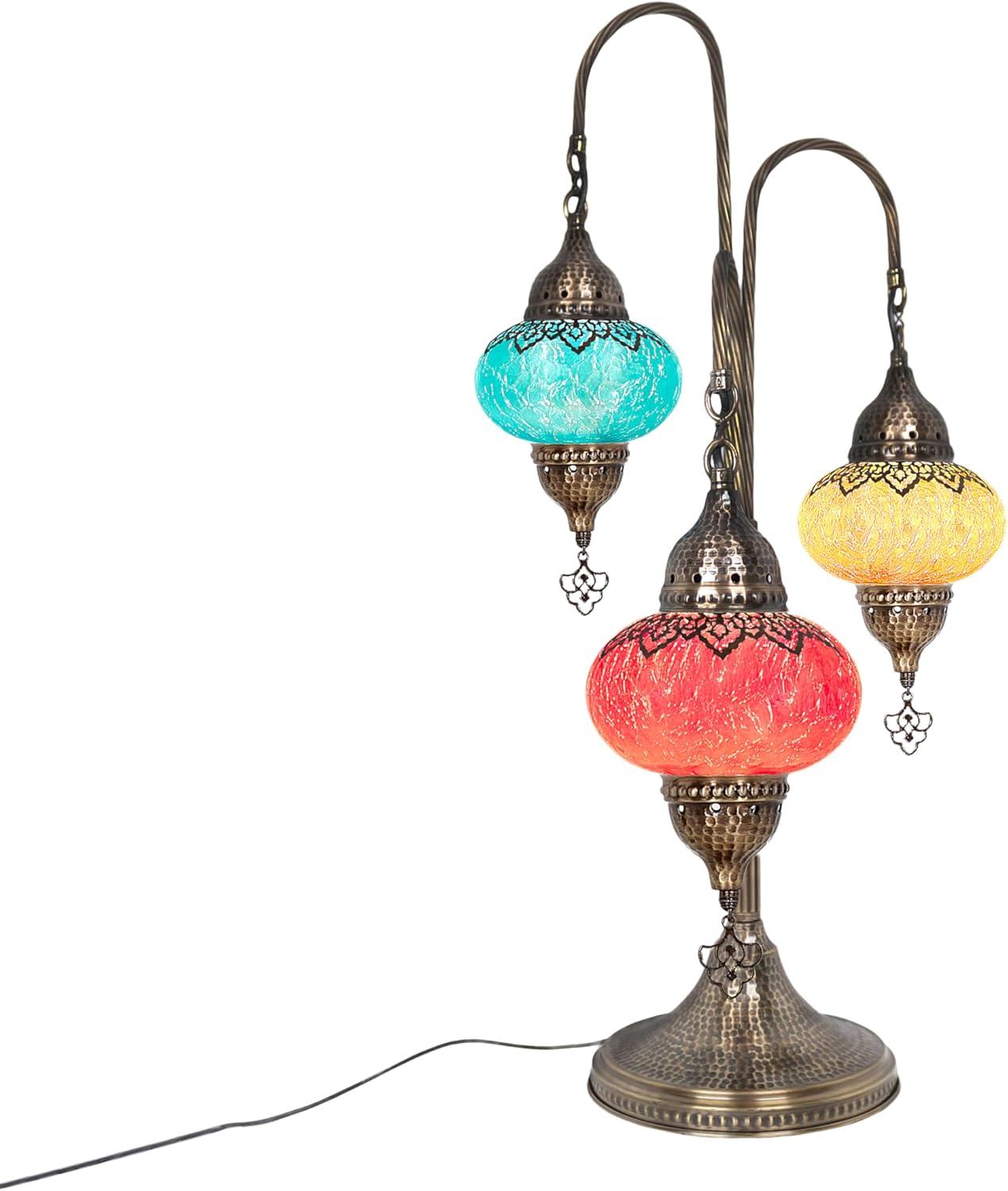 Elevate Your Bedroom Décor with This Handcrafted Turkish Bedside Lamp - A Unique 3-Globe Moroccan Table Lamp Featuring Cracked Glass and Victorian Charm, Perfect as a Vibrant Turkish Table Accent.