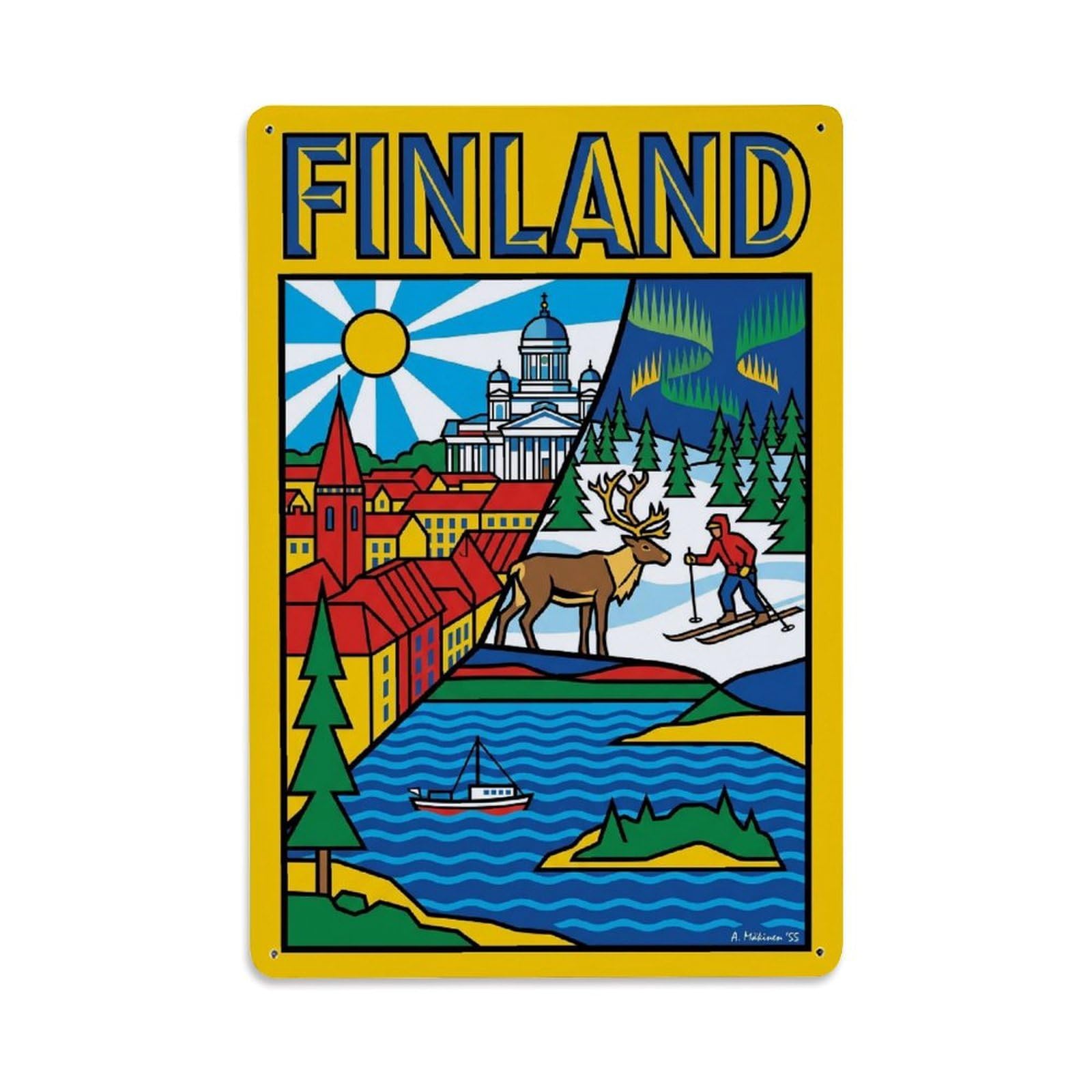 Olhnbad Style Helsinki Harbor Vintage Travel City Colors Metal Tin Sign