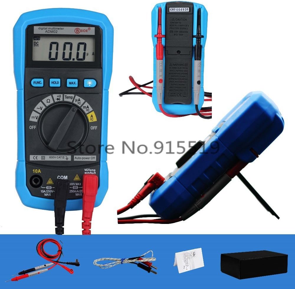 Back of BSIDE ADM02 Multimeter with warning labels