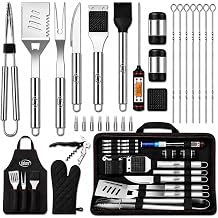 Kaluns Grilling Accessories, Dad Gifts for Fathers Day, Heavy Duty Stainless Steel Grill Set BBQ Grill Accessories for Outdoor Grill with Meat Thermometer, Case and Apron