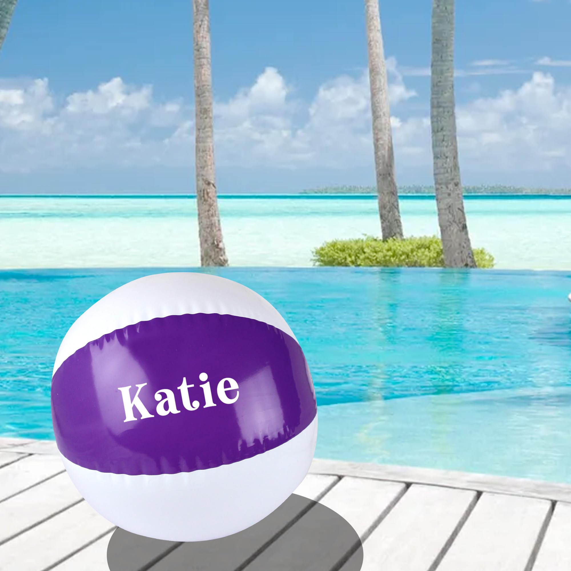 eBuyGB Personalised Vinyl 9" Inflatable Purple Beach Ball Pool Party Garden Toy Holiday Abroad Swimming Accessory Beach Gift - Custom Name (Pack of 20)