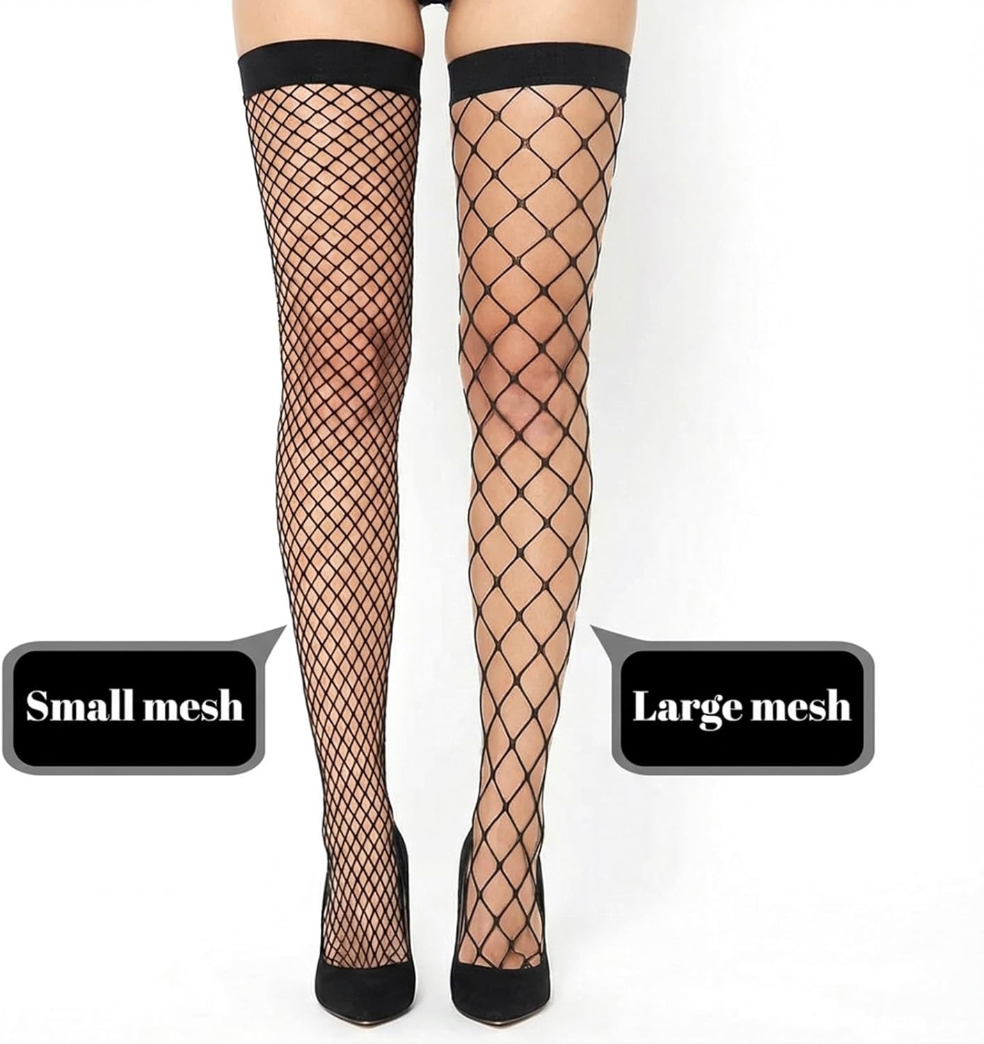 Fishnet Stockings for Women, Thigh High Stockings Stay Up Fishnets Tights, Black - Image 3