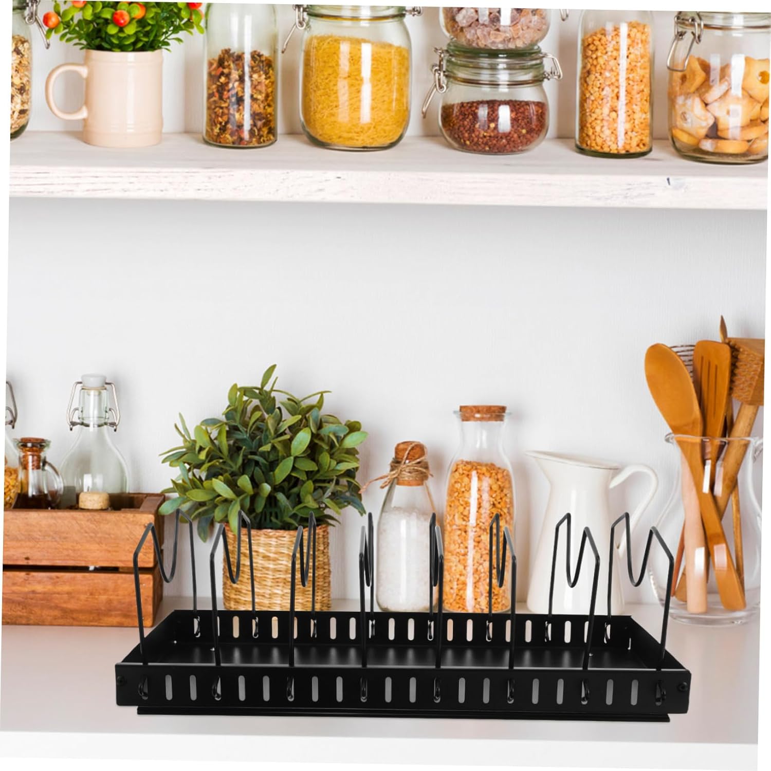 Adjustable Metal Pot Lid Organizer with Dividers Kitchen Storage Rack Space-saving Multipurpose Bakeware and Pan Rack for Home Restaurant and Hotel Use