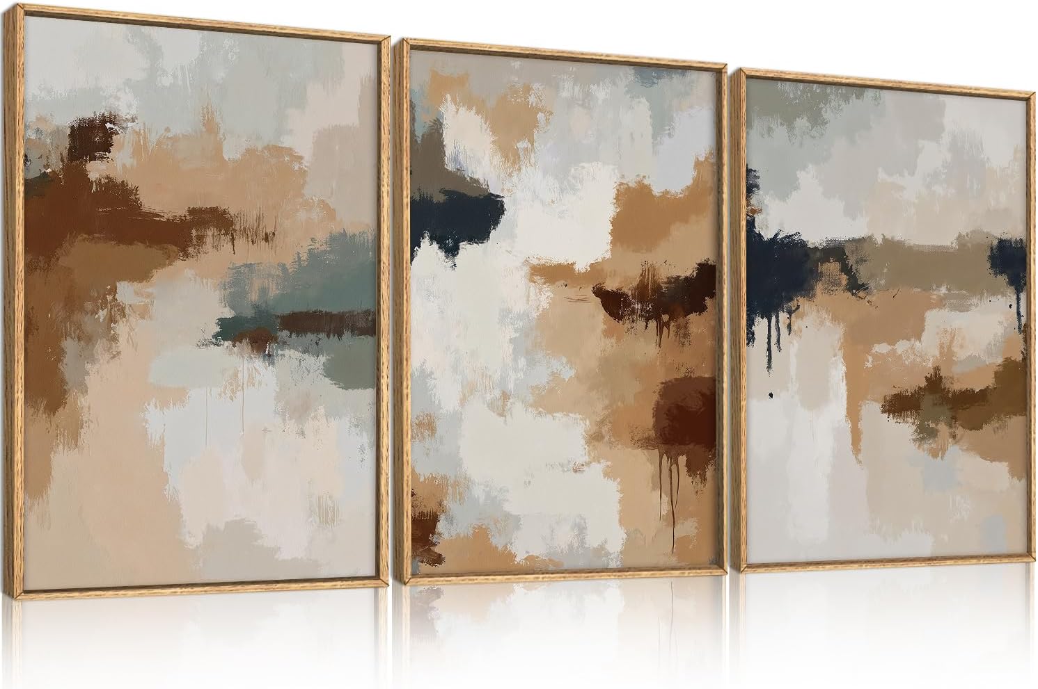 LHIUEM Large Abstract Brown Grey Framed Canvas Wall Art,Neutral Brush Stroke Pastel Wall Decor,Modern Color Block Wall Painting,Minimalist Artwork for Living Room,Bedroom,Dining Room,Office -16"x24"x3 Abstract Brown Grey Wall Art 16''x24''x3