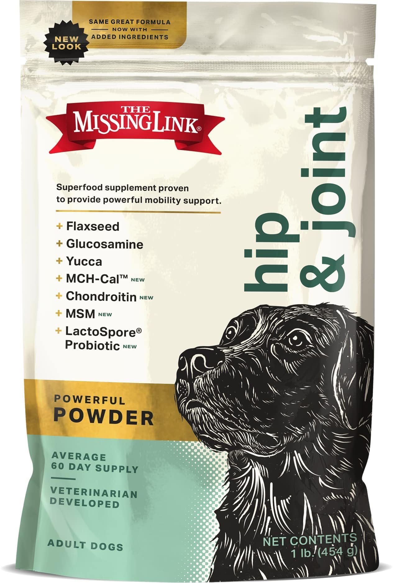 The Missing Link Hip & Joint + Probiotics Supplement 1lb Bag - Superfood Powder for Dog Cartilage & Bone Health, Joint Mobility & Flexibility | Supports Joint Mobility & Flexibility, Eases Stiffness, Promotes Cartilage Development & Bone Health, Probiotics, Chondroitin Supplement Powder 1 Pound Powder (Pack of 1)